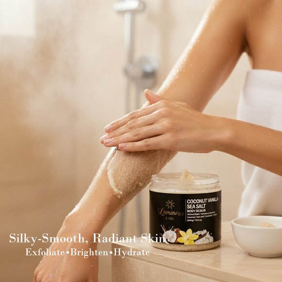 Luminous Care Coconut Vanilla Body Scrub | Sea Salt + Walnut Shell Exfoliating 2 - Picture 2 of 10